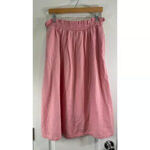 A New Day Women's Midi Skirt Pink Linen Blend Pockets Size L Large